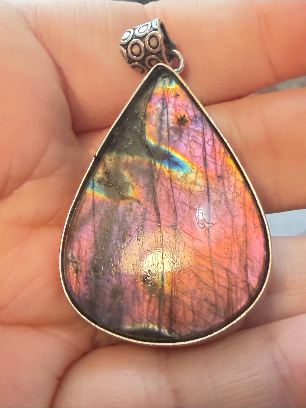 Labradorite Pendant | Pink Purple Flash | Organic Teardrop | 1.65 Inches